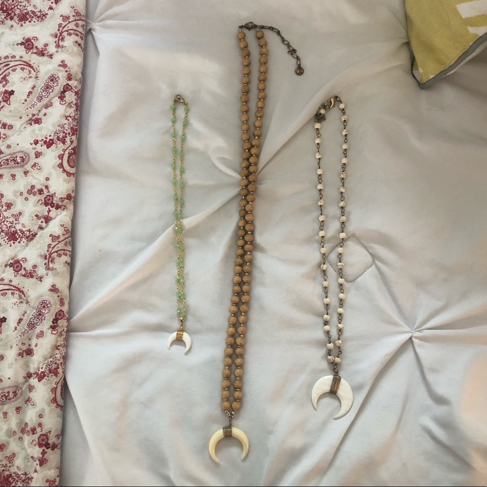 Three Rustic Bone Beaded Necklaces